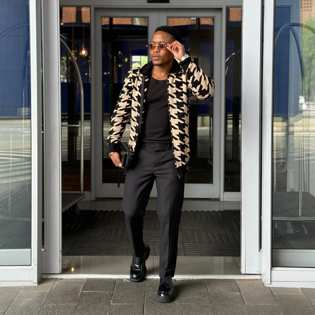 Long Sleeve Houndstooth Golf Shirt