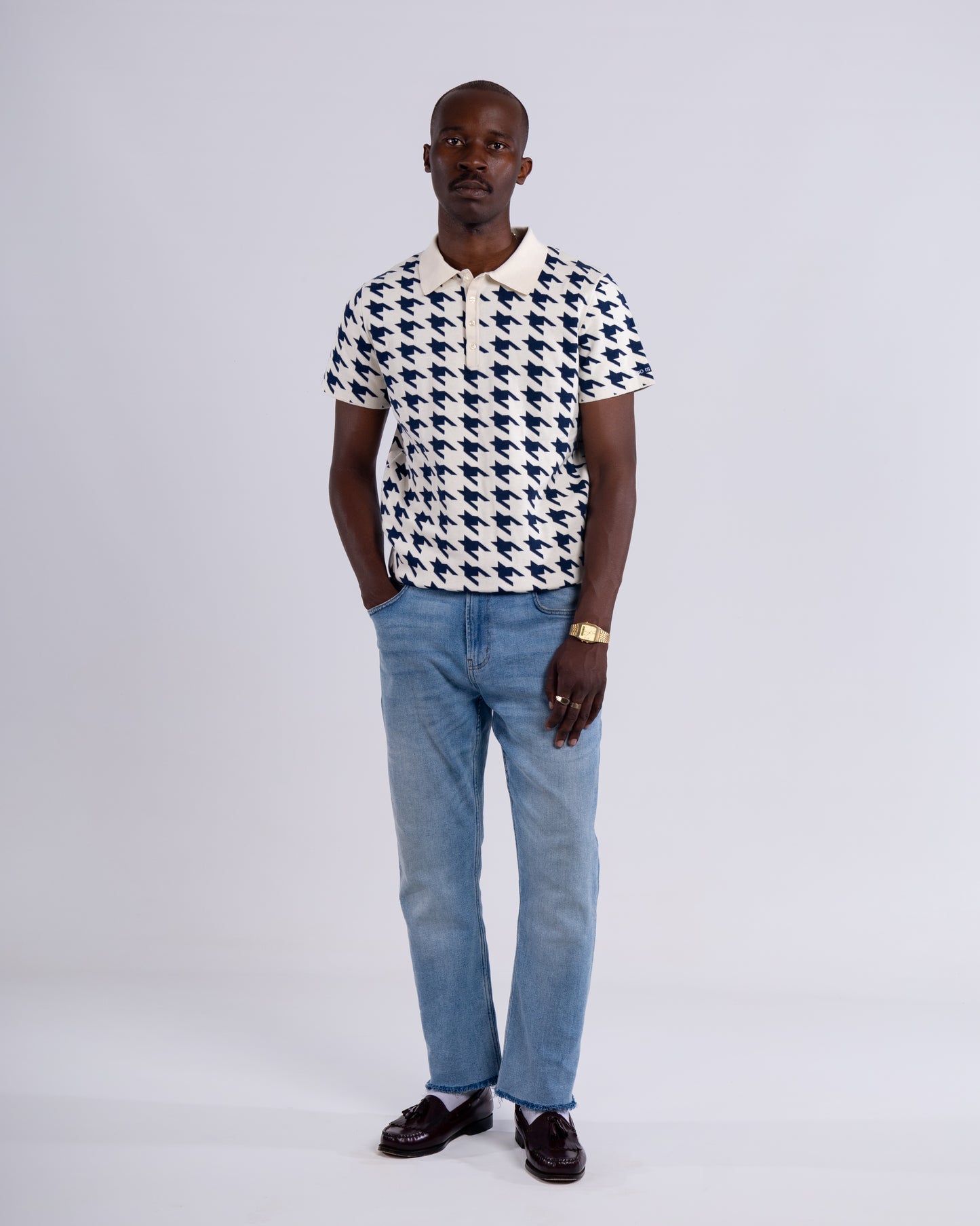 Pre-Order - Houndstooth Knitted Polo