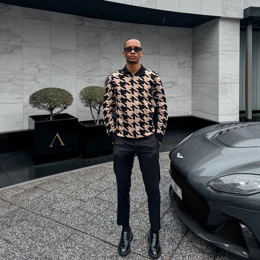 Long Sleeve Houndstooth Golf Shirt