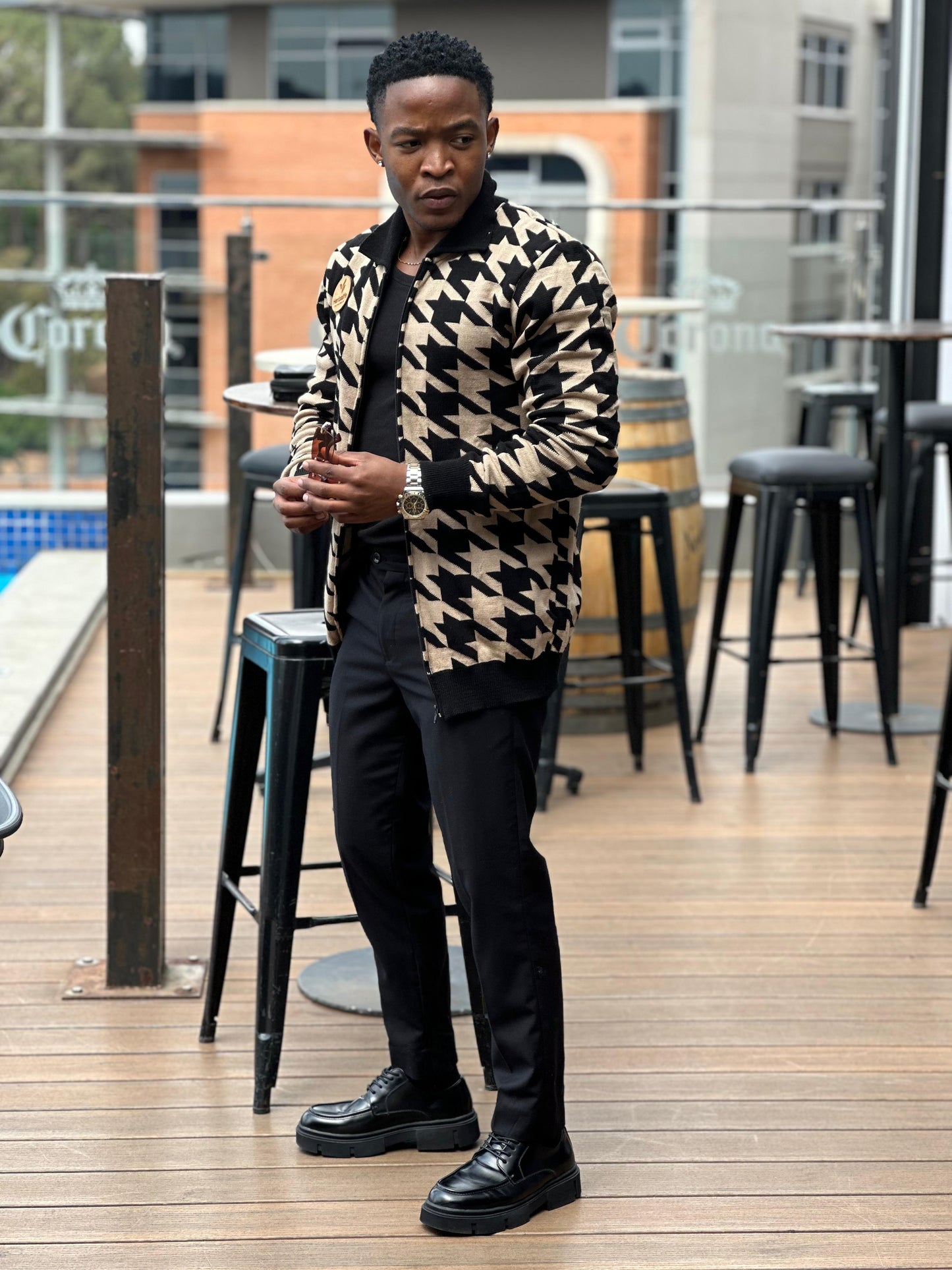 Long Sleeve Houndstooth Golf Shirt